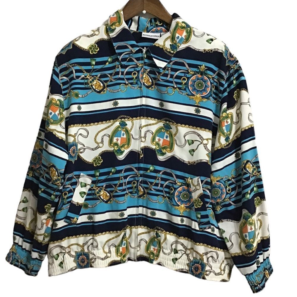 Alfred Dunner Vintage Full Zip Equestrian Print Bomber Style Jacket Size 14